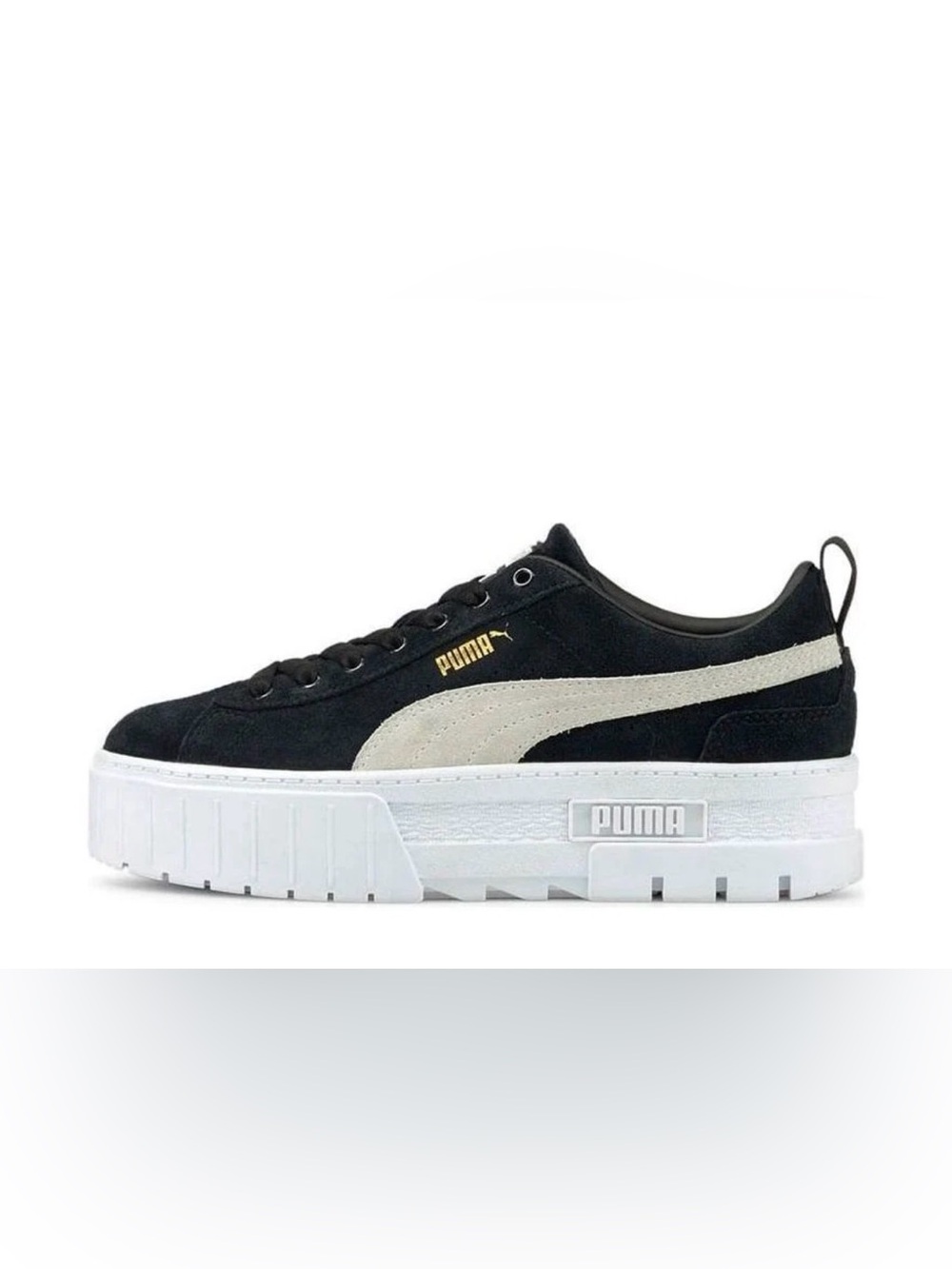 Puma Women’s Black Suede Sneakers with White Formstripe and Chunky White Sole